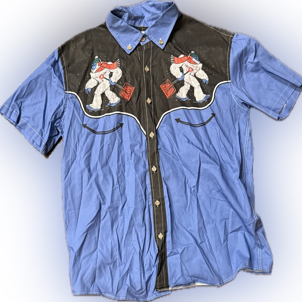 Boozelele Blue Snowman Western Shirt | Sz L
